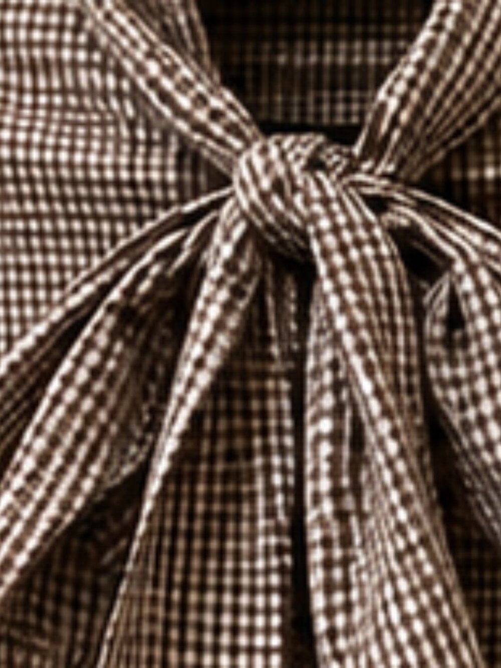 Brown NWOT Gingham Tie Neck Blouse Women's Large Long Sleeve Career Top - Picture 4 of 7